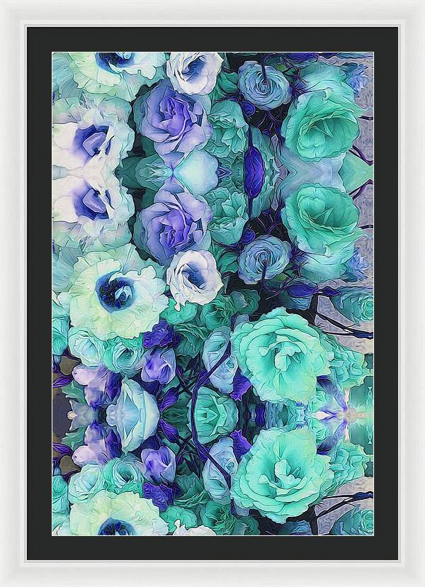 Aqua Flower Kaleidoscope - Framed Print