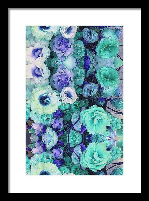 Aqua Flower Kaleidoscope - Framed Print