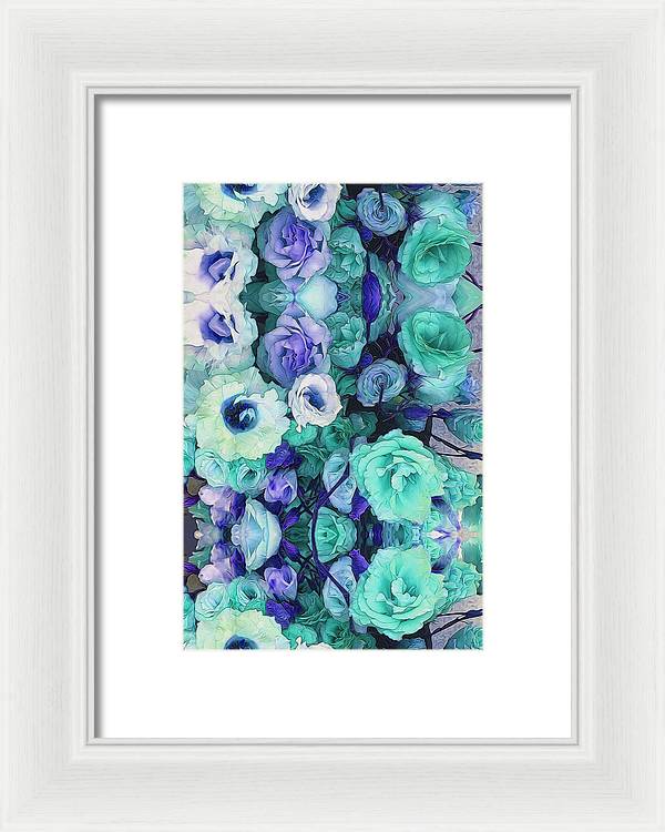 Aqua Flower Kaleidoscope - Framed Print