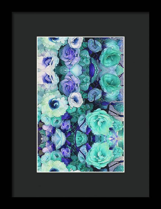 Aqua Flower Kaleidoscope - Framed Print