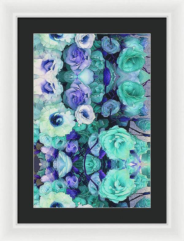 Aqua Flower Kaleidoscope - Framed Print