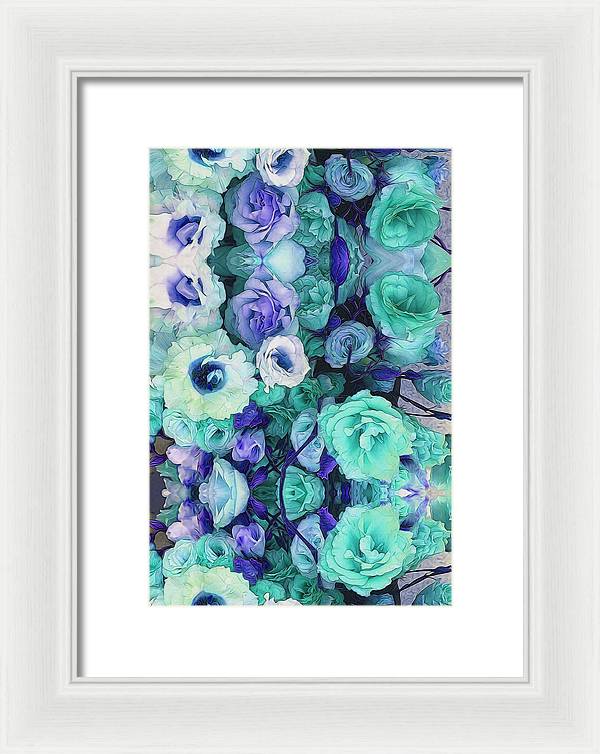 Aqua Flower Kaleidoscope - Framed Print