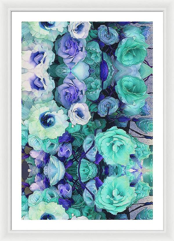 Aqua Flower Kaleidoscope - Framed Print