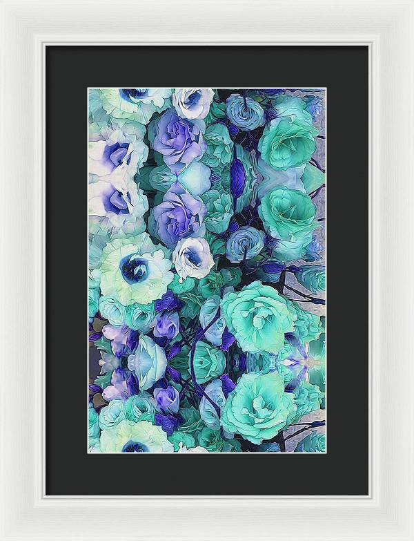 Aqua Flower Kaleidoscope - Framed Print