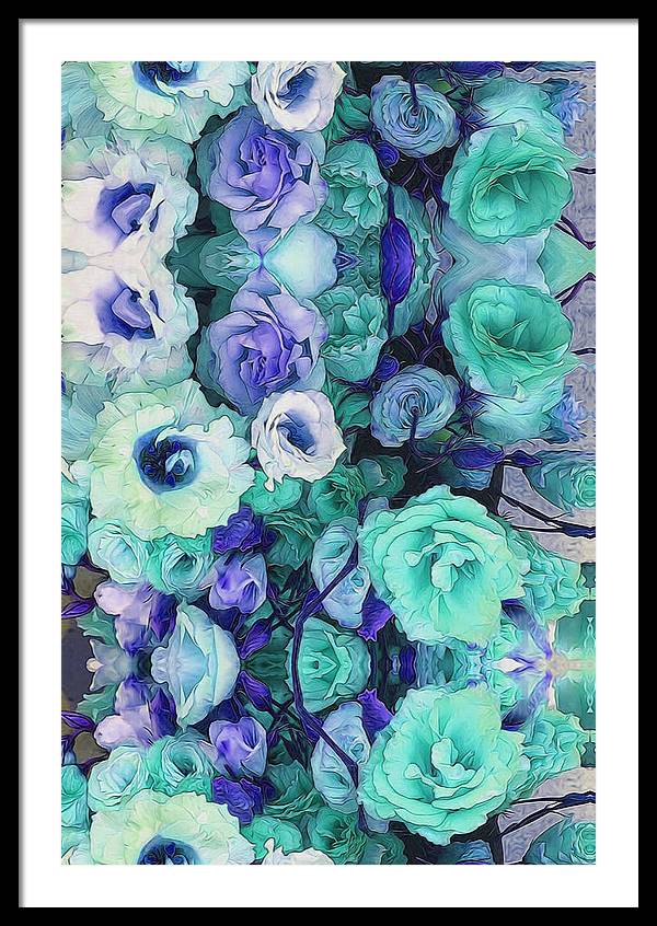 Aqua Flower Kaleidoscope - Framed Print