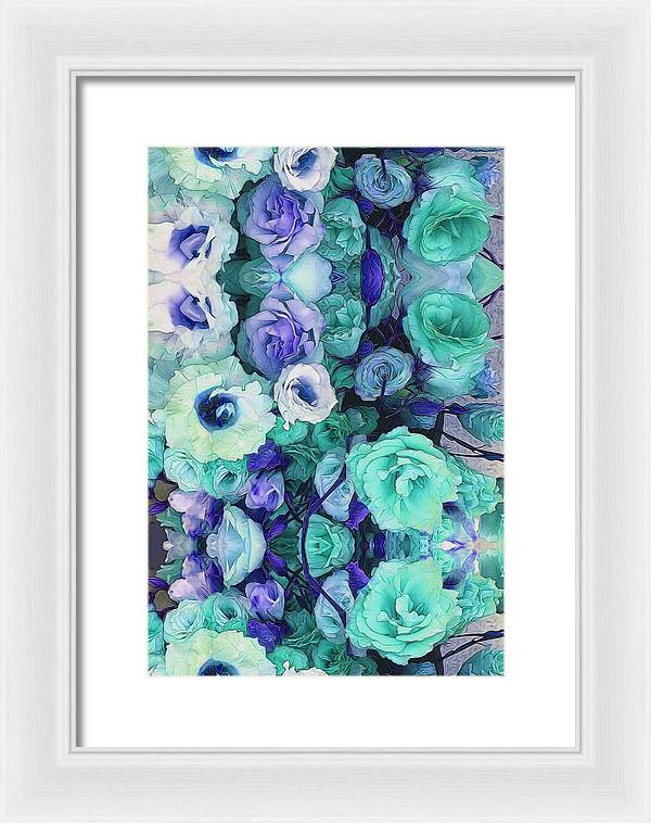 Aqua Flower Kaleidoscope - Framed Print