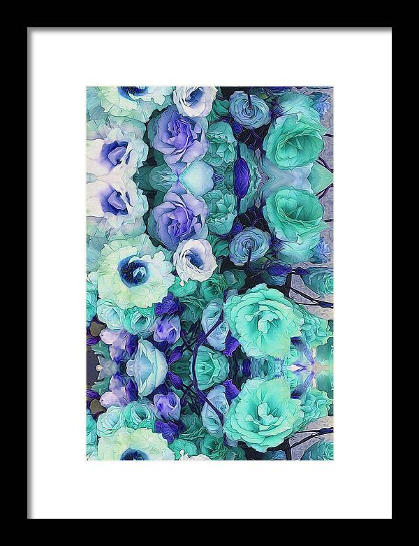 Aqua Flower Kaleidoscope - Framed Print