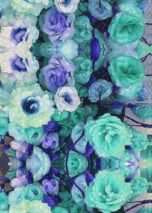 Aqua Flower Kaleidoscope - Puzzle