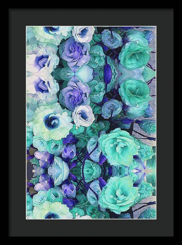Aqua Flower Kaleidoscope - Framed Print