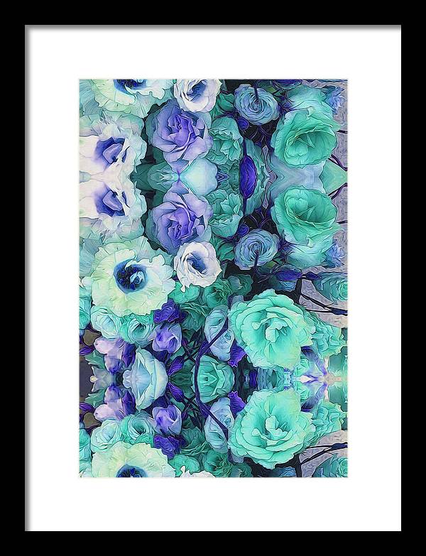 Aqua Flower Kaleidoscope - Framed Print