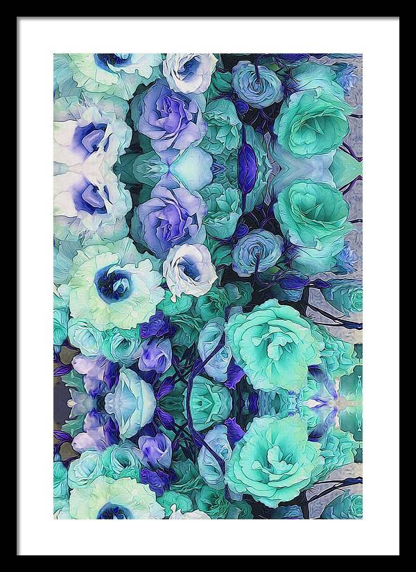 Aqua Flower Kaleidoscope - Framed Print