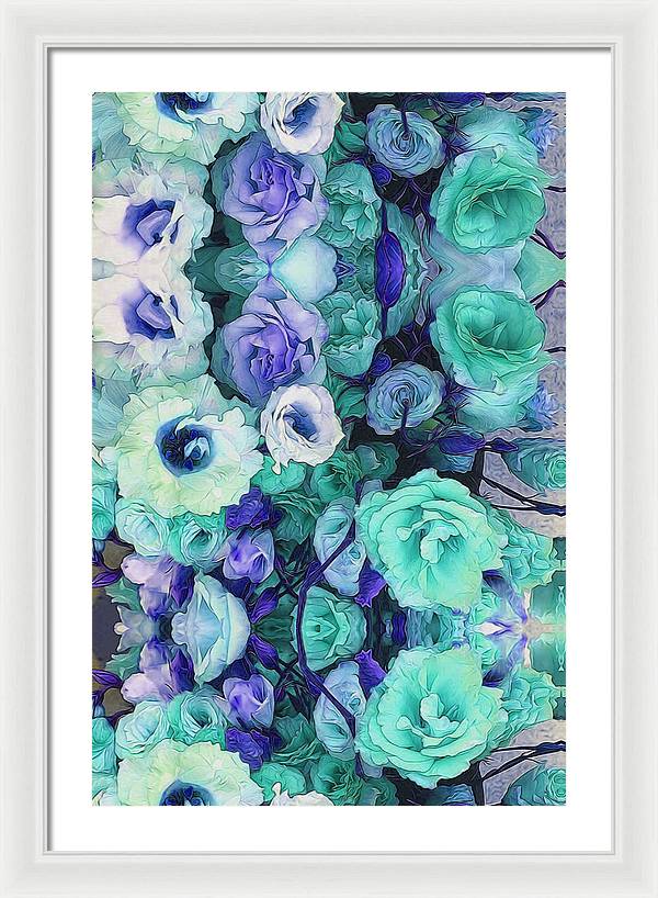 Aqua Flower Kaleidoscope - Framed Print
