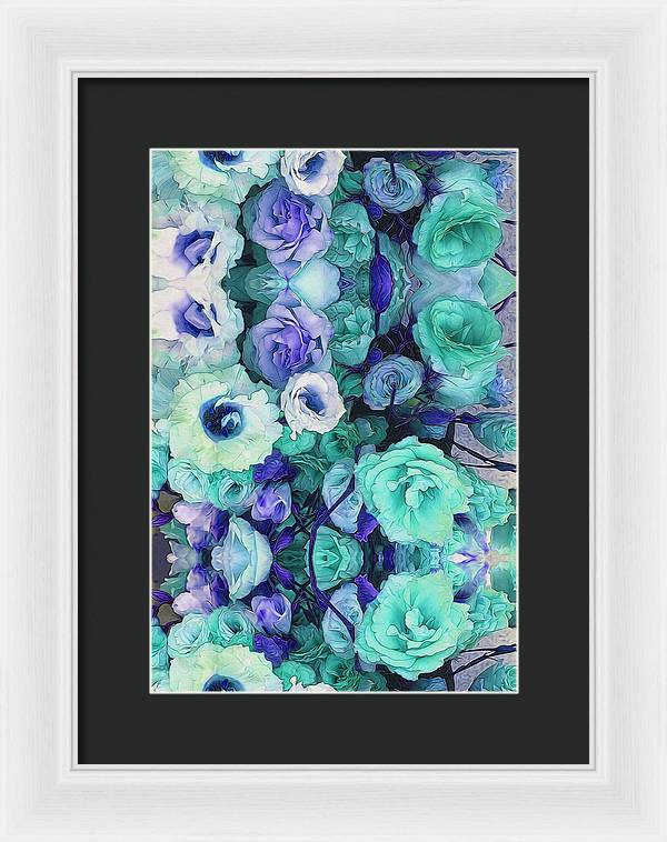 Aqua Flower Kaleidoscope - Framed Print
