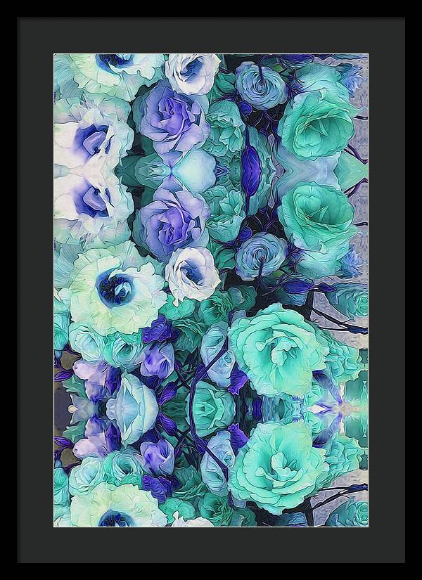 Aqua Flower Kaleidoscope - Framed Print