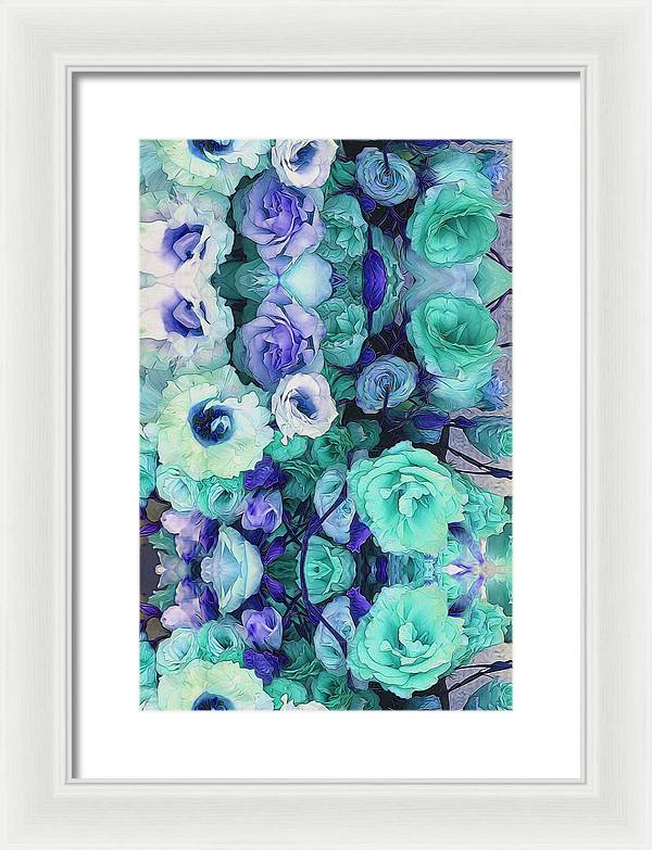 Aqua Flower Kaleidoscope - Framed Print