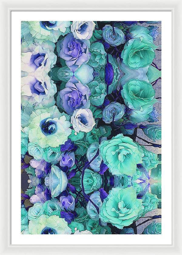 Aqua Flower Kaleidoscope - Framed Print