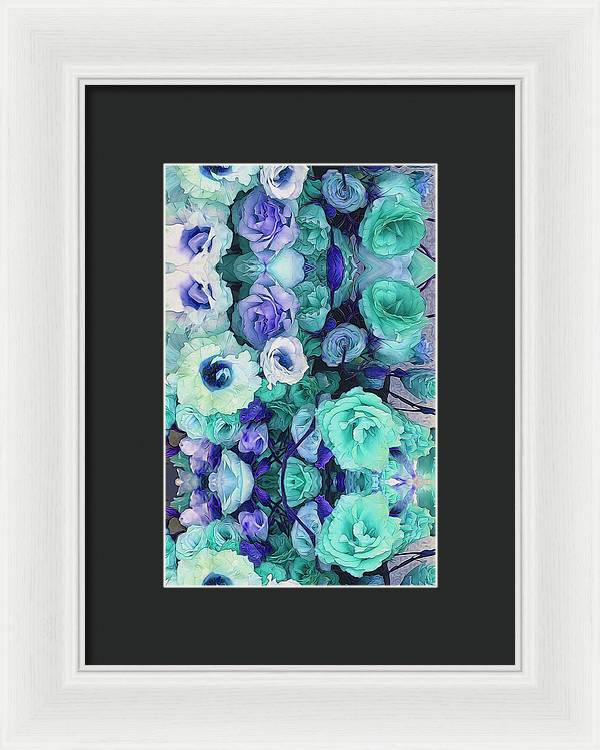 Aqua Flower Kaleidoscope - Framed Print