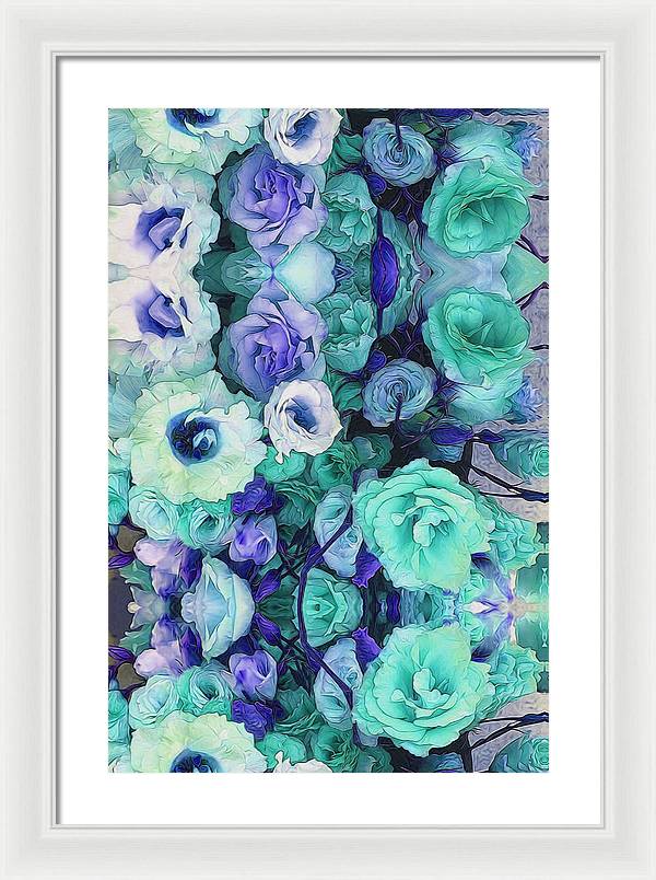 Aqua Flower Kaleidoscope - Framed Print
