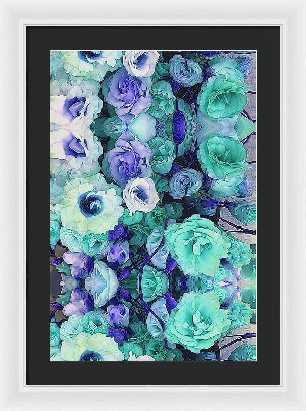 Aqua Flower Kaleidoscope - Framed Print
