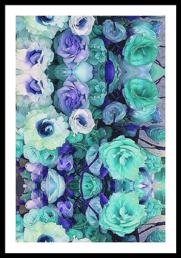 Aqua Flower Kaleidoscope - Framed Print