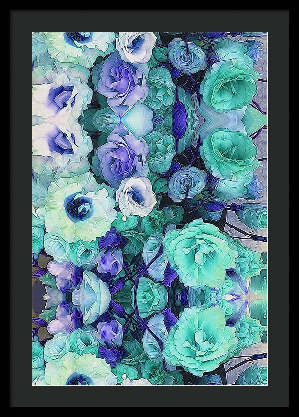 Aqua Flower Kaleidoscope - Framed Print