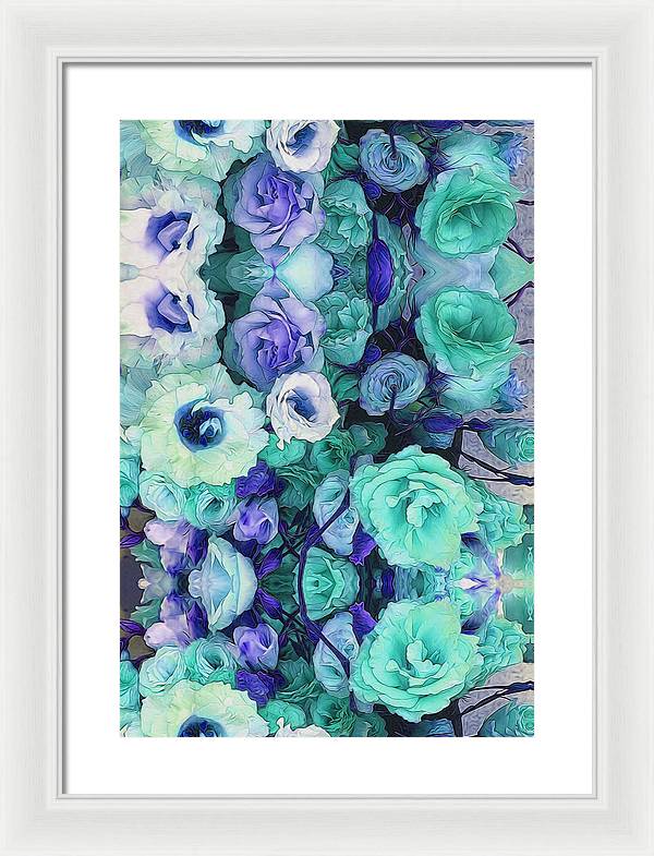 Aqua Flower Kaleidoscope - Framed Print