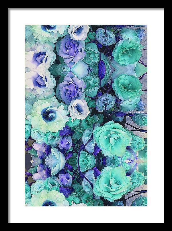 Aqua Flower Kaleidoscope - Framed Print