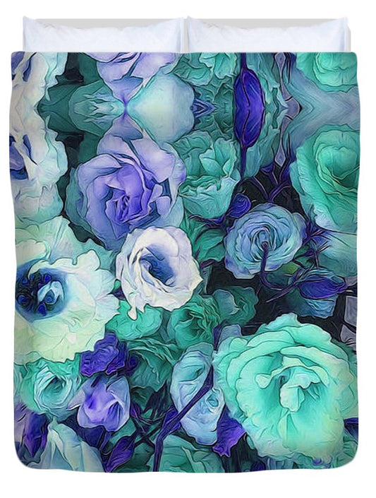Aqua Flower Kaleidoscope - Duvet Cover