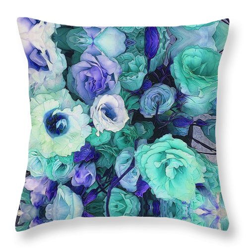 Aqua Flower Kaleidoscope - Throw Pillow