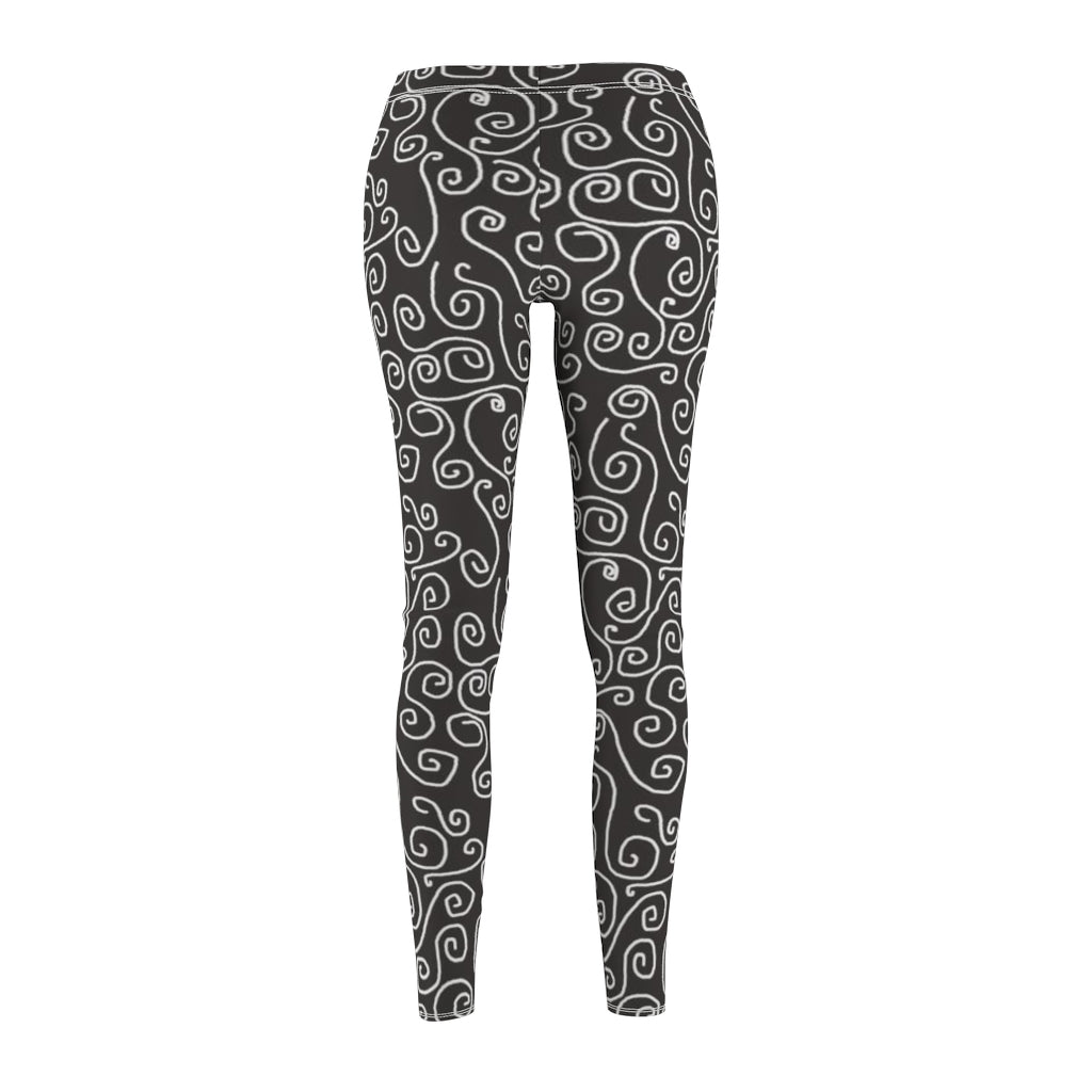 White Swirls On Gray Women's Cut & Sew Casual Leggings