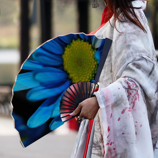 Blue Daisy Double-side Custom Spun Silk Fan Retro Hand-held Folding Fan