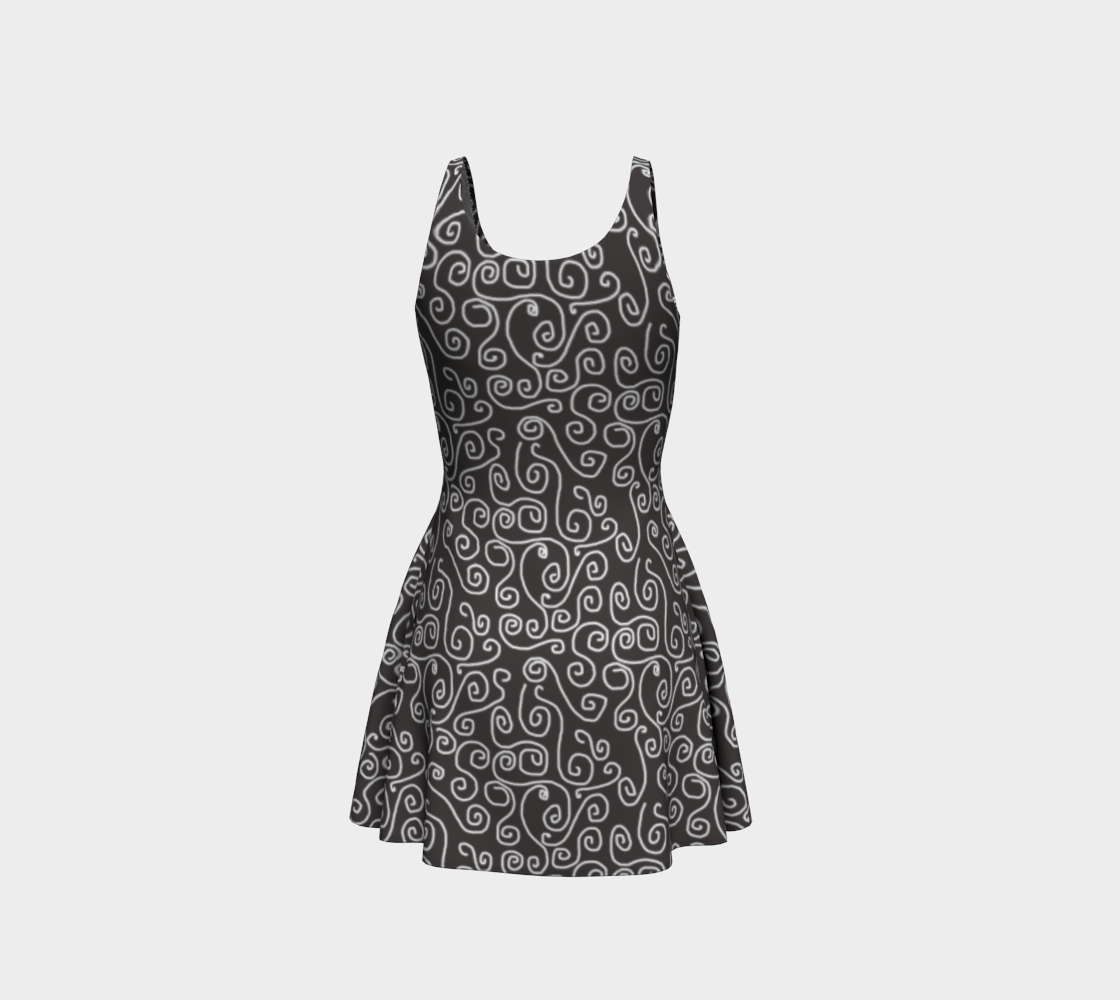 White Swirls On Gray Flare Dress
