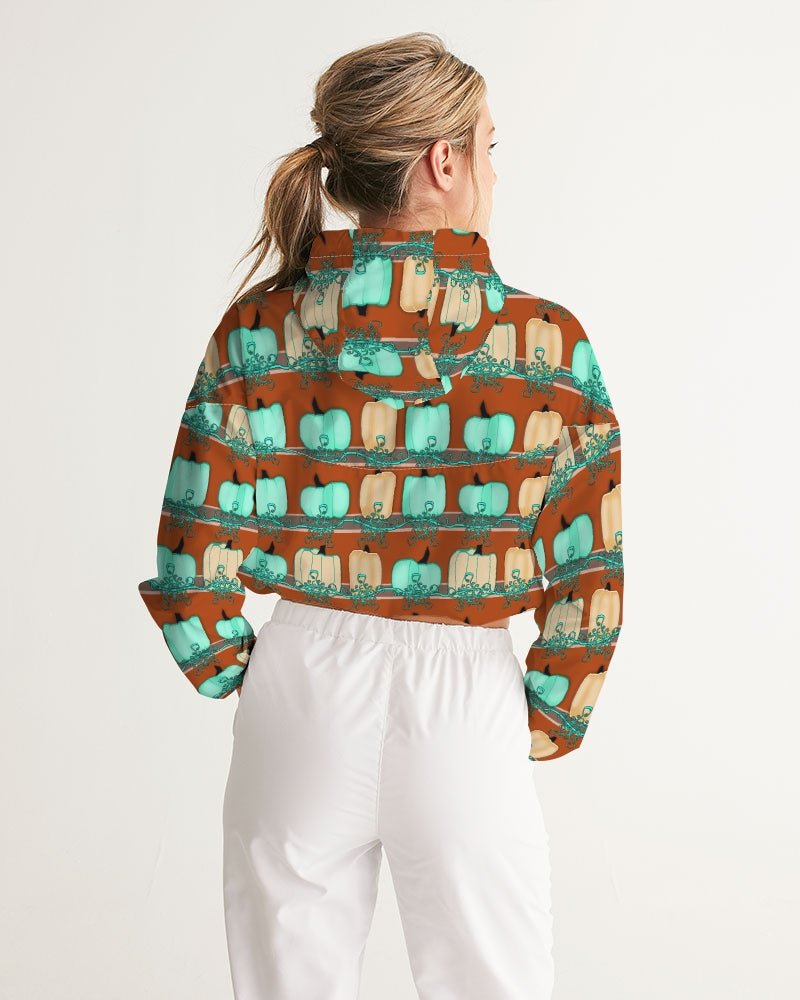 Blue Green Pumpkins Women's Cropped Windbreaker