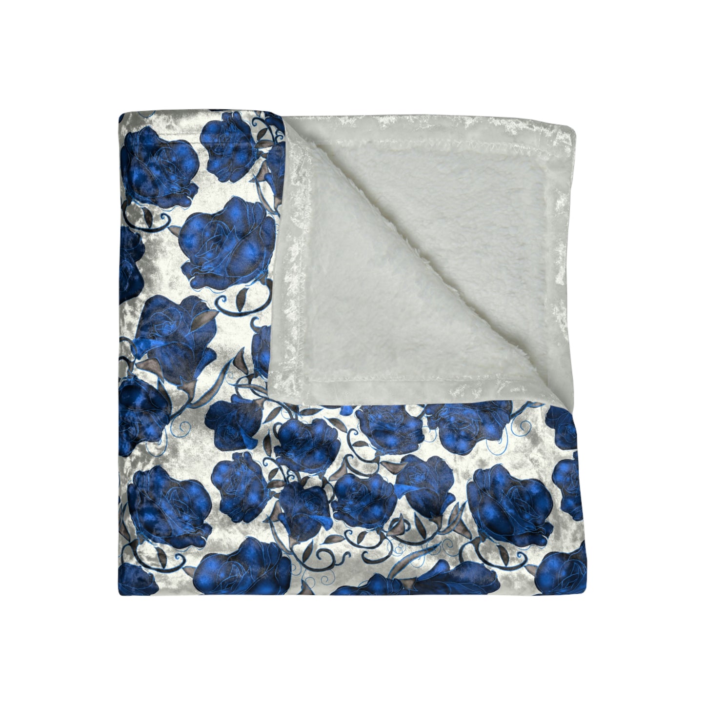 Blue Roses Crushed Velvet Blanket