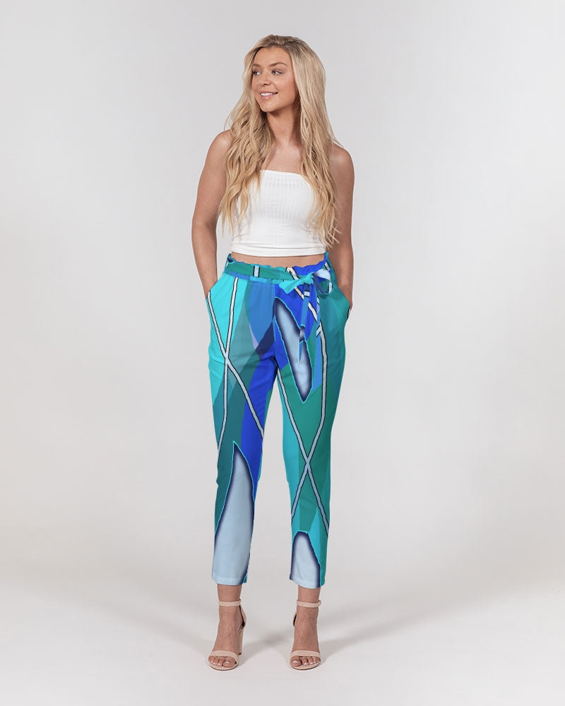 Wavy Blue Women's Belted Tapered Pants