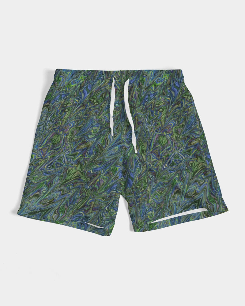 Blue Green Liquid Marbling Men's Swim Trunk