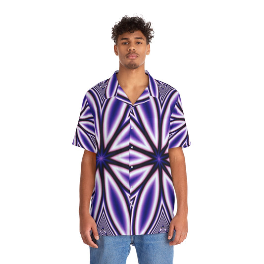 Blue Fractal Flower Kaleidoscope Men's Hawaiian Shirt (AOP)
