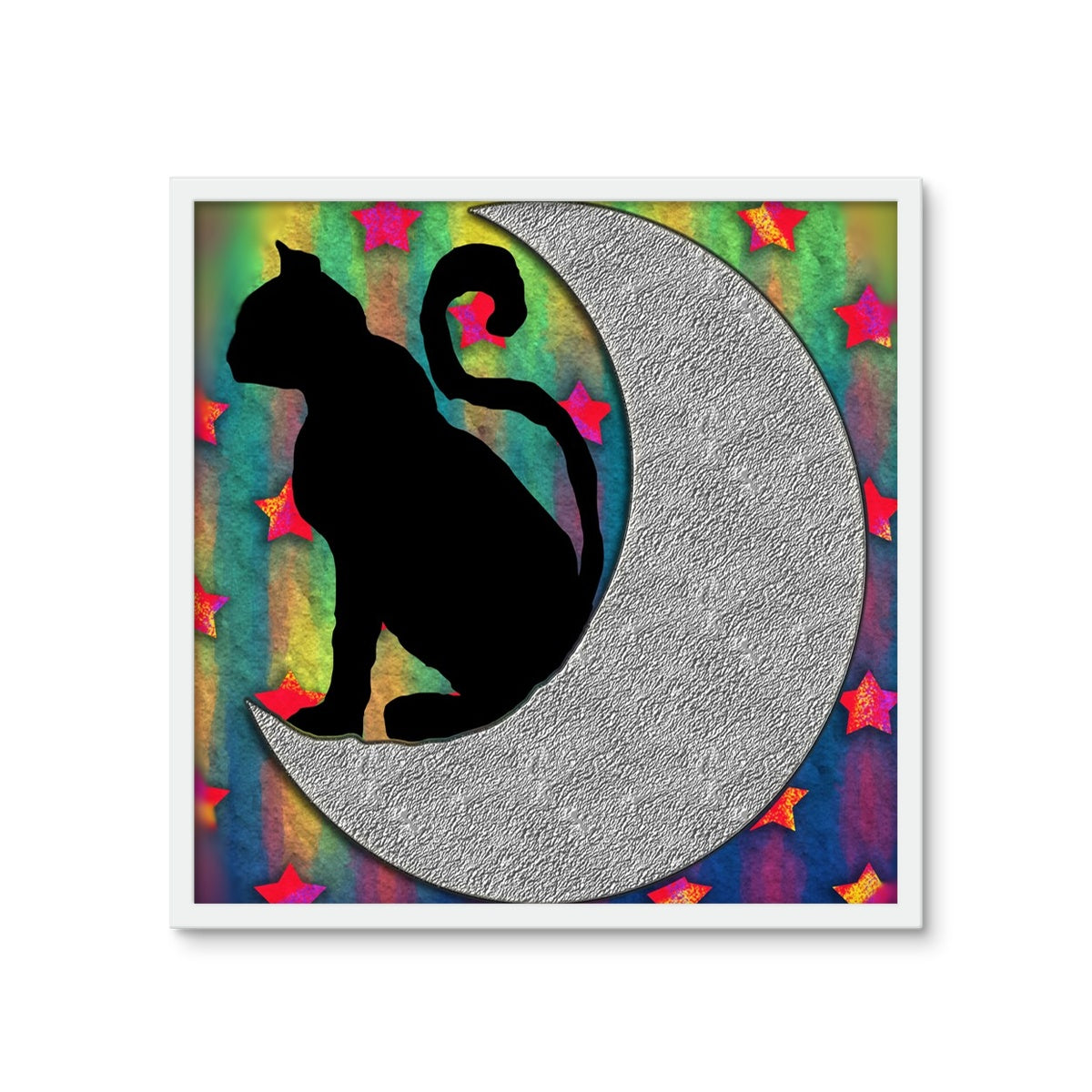 Cat On A Moon Framed Photo Tile