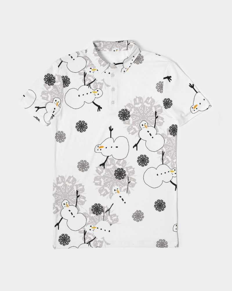 Snowman Pattern Men's Slim Fit Short Sleeve Polo