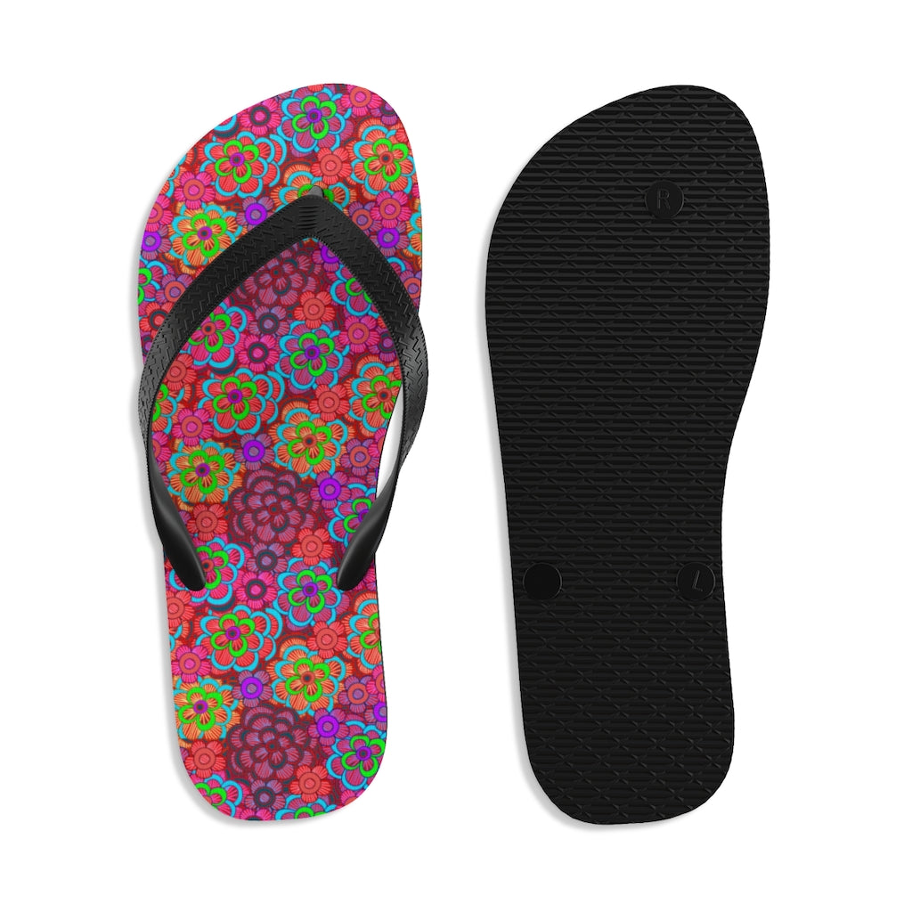 Pink Striped Flower Pattern Unisex Flip-Flops