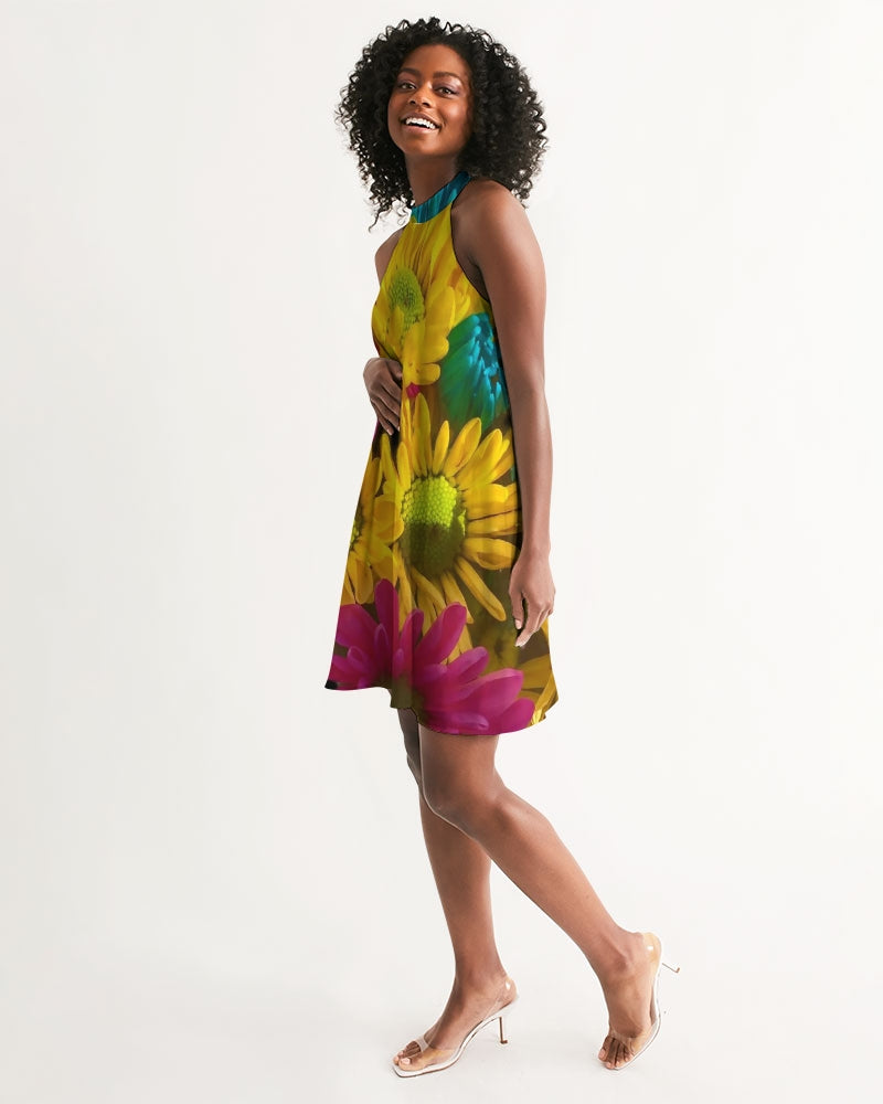 Bright Spring Daisies Women's Halter Dress