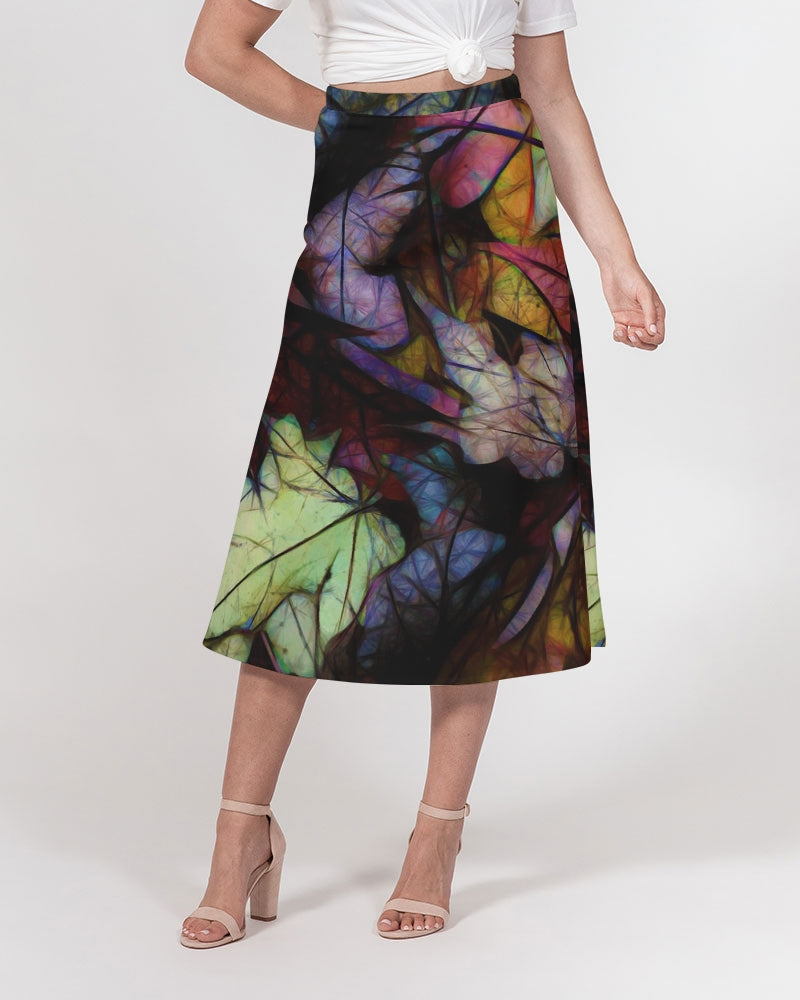 Fall Leaves Abstract Women's A-Line Midi Skirt