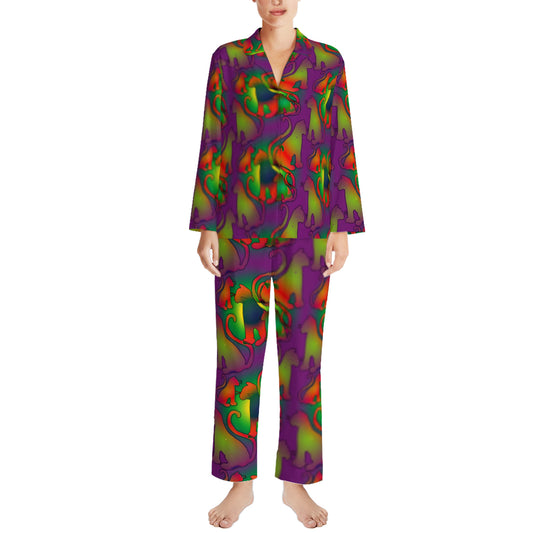 Abstract rainbow Cats Womens Long Pajamas Set