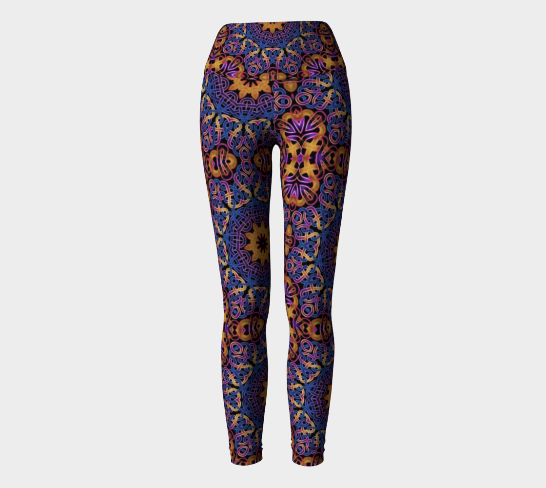 Blue Gold Celtic Kaleidoscope Yoga Leggings
