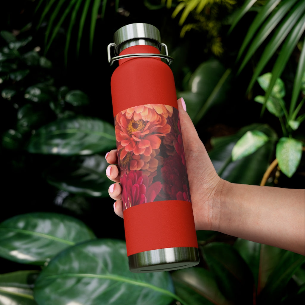 Peach and Pink Zinnias 22oz Vacuum Insulated Bottle