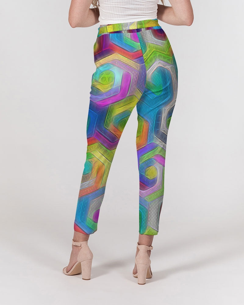 Colorful Hexagons Women's Belted Tapered Pants