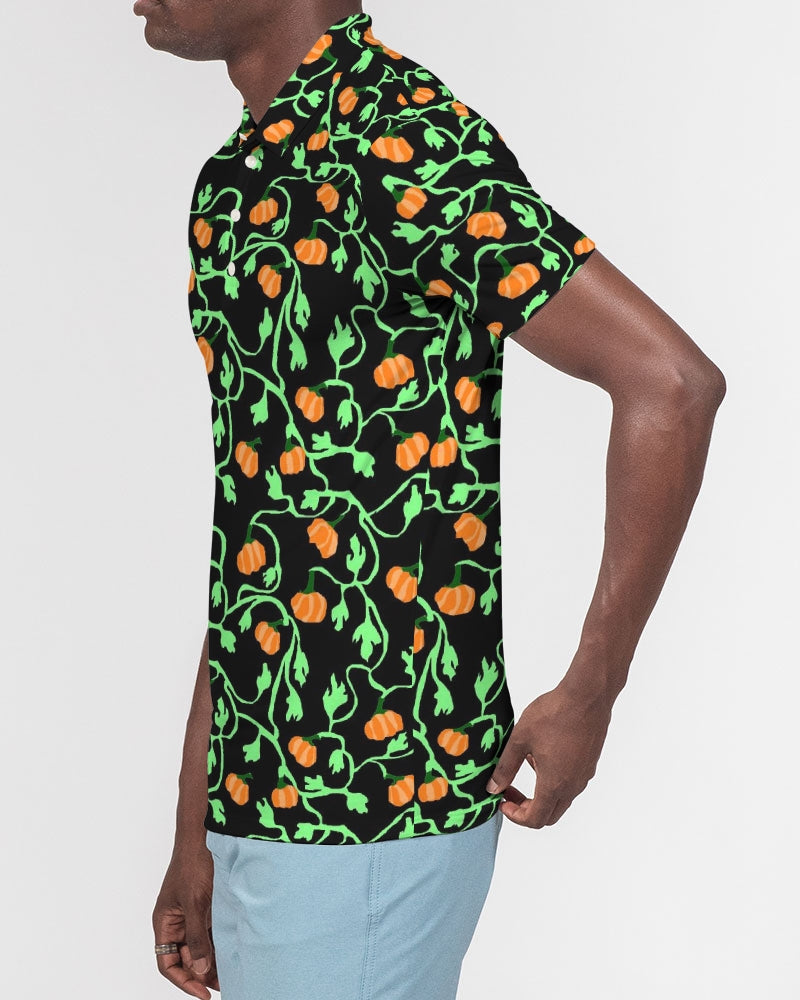 Pumpkin and Vines Patttern Men's Slim Fit Short Sleeve Polo