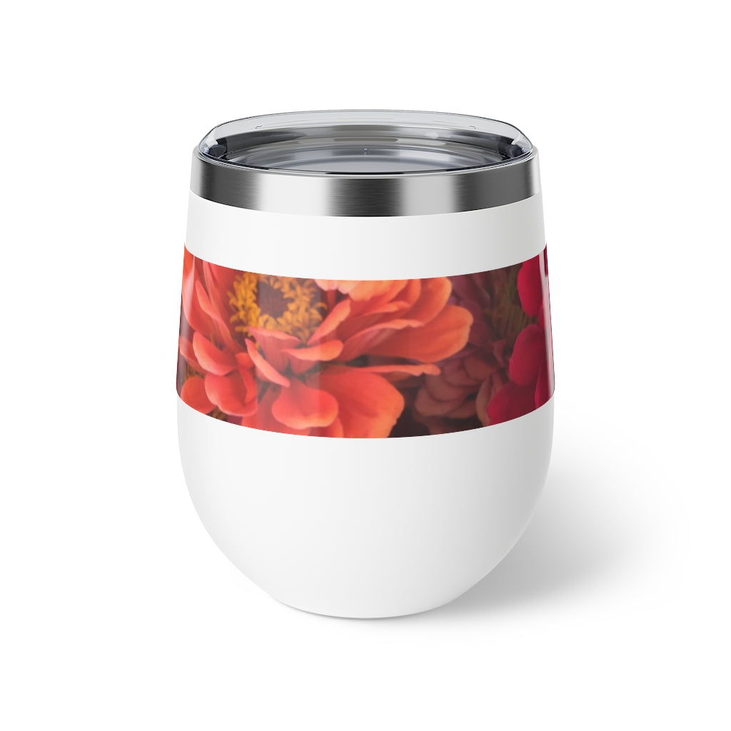 Peach and Pink Zinnias Copper Vacuum Insulated Cup, 12oz
