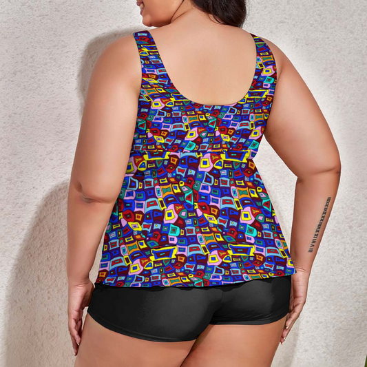 Wavy Square Pattern Custom Women's Plus Size Two Piece Swimsuit Stylish Swimwear