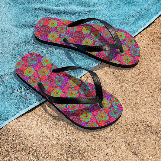 Pink Striped Flower Pattern Unisex Flip-Flops